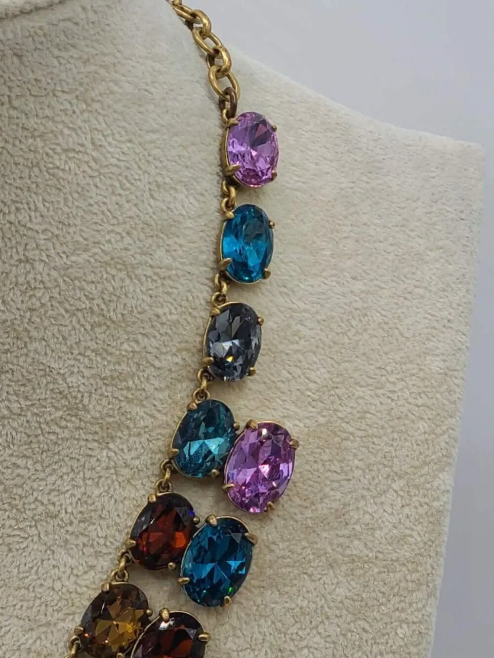 J Crew Multi Color Crystal Gold Tone Statement Necklace